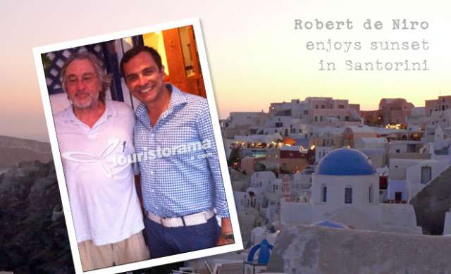 Robert de Niro enjoys sunset in Franco's bar in Santorini
